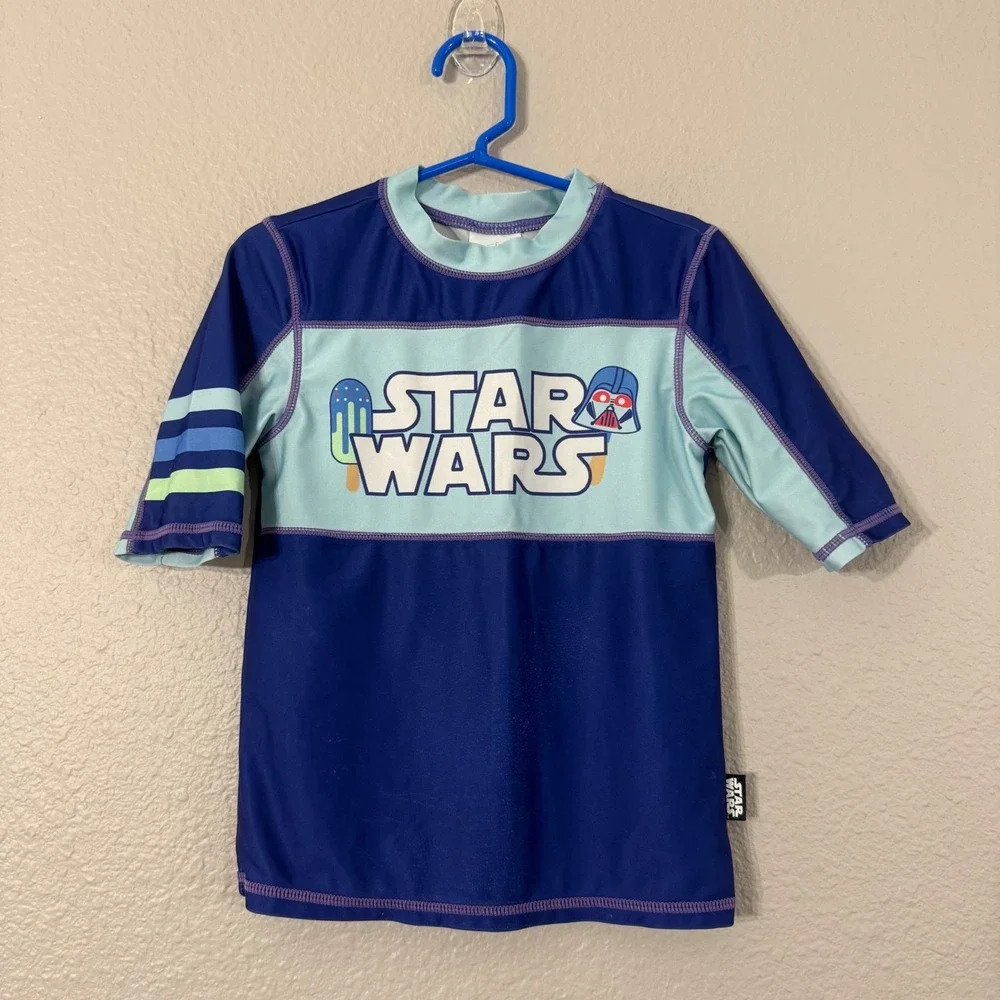 Disney Boy's Size 5/6 Blue Star Wars Darth Vader Popsicle Graphic Rash Guard‎